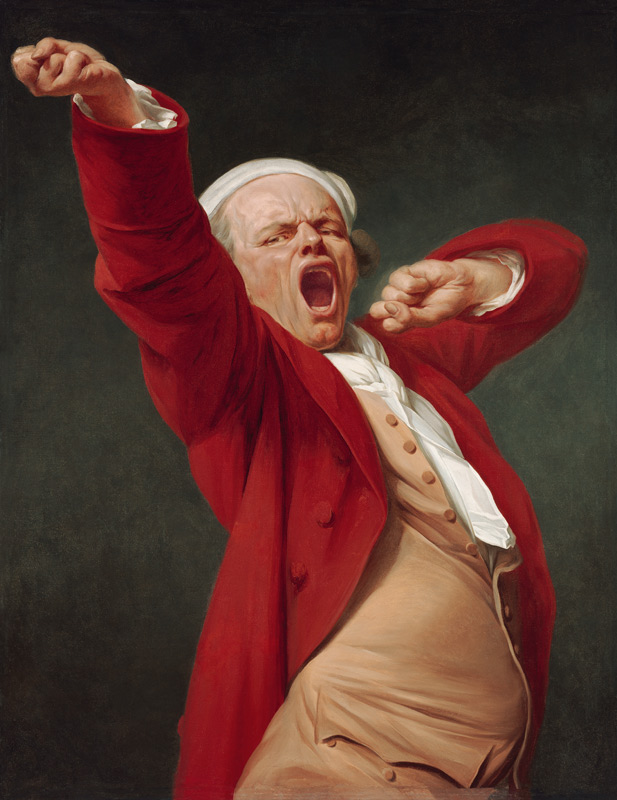 Joseph Ducreux yawning dramatically in a red coat